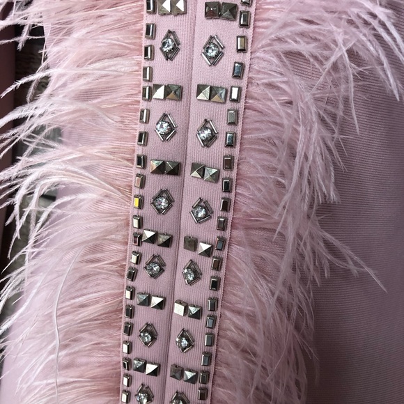 Pink/Salmon Colored Fashion Nova Bandage Dress with Feather Accents Size S - Picture 14 of 16